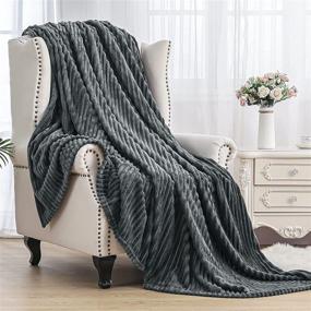 img 4 attached to Sophisticated SE SOFTEXLY Striped Fleece Blankets: Soft All-Season Warmth for Home Bed, Sofa & Dorm - Grey, 50"x60