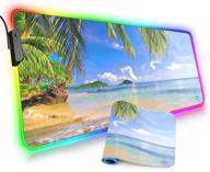 🔥 enhance gaming experience with large rgb gaming mouse pad - shore palms tropical beach design, 10 lighting modes, non-slip rubber base - 31.5 x 11.8 inch logo