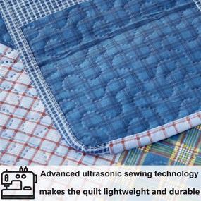 img 1 attached to 🟡 Plaid Ultra Lightweight Quilt Set King Size - Blue Yellow White Stripes Checkered Pattern Coverlet Bedding Sets for All Season Use