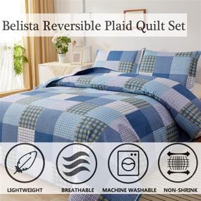 img 3 attached to 🟡 Plaid Ultra Lightweight Quilt Set King Size - Blue Yellow White Stripes Checkered Pattern Coverlet Bedding Sets for All Season Use