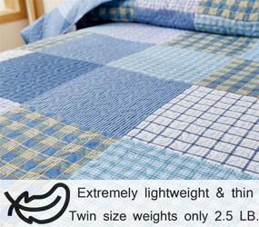 img 2 attached to 🟡 Plaid Ultra Lightweight Quilt Set King Size - Blue Yellow White Stripes Checkered Pattern Coverlet Bedding Sets for All Season Use