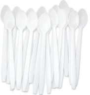 high-quality 8-inch white sundae spoons 50ct. durable disposable plastic utensils for ice cream, milkshakes, tea, and floats. top choice stirring spoon for exciting cocktails and tall iced beverages logo