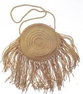 straw women tassels pockets brown logo