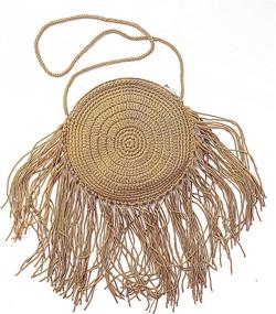 img 4 attached to Straw Women Tassels Pockets Brown