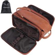 🧳 men's large capacity pu leather toiletry bag - funnhaoo cosmetic organizer for cosmetics, shower & shaving items - portable storage bag (standard, brown) logo