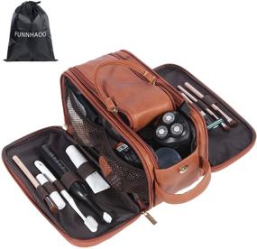 img 3 attached to 🧳 Men's Large Capacity PU Leather Toiletry Bag - Funnhaoo Cosmetic Organizer for Cosmetics, Shower & Shaving Items - Portable Storage Bag (Standard, Brown)