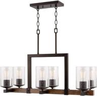 🏡 kira home brentwood 30-inch rustic kitchen island pendant chandelier - seeded glass shades, wood style frame, oil rubbed bronze + walnut finish логотип