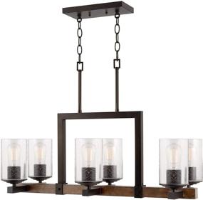 img 3 attached to 🏡 Kira Home Brentwood 30-inch Rustic Kitchen Island Pendant Chandelier - Seeded Glass Shades, Wood Style Frame, Oil Rubbed Bronze + Walnut Finish