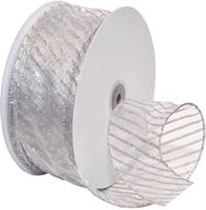 🎀 morex ribbon striped wired sheer glitter organza ribbon - white/silver, 2.5 inch x 50 yards logo