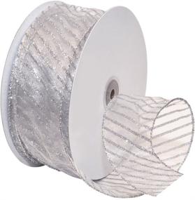 img 1 attached to 🎀 Morex Ribbon Striped Wired Sheer Glitter Organza Ribbon - White/Silver, 2.5 Inch x 50 Yards