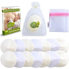 img 4 attached to M&Y Organic Bamboo Nursing Pads: 14 Washable Pads + 3 Free Bonuses, Leak-Proof and Extra-Soft Breast Pads, Reusable, L Size (4.7 in), White/Beige