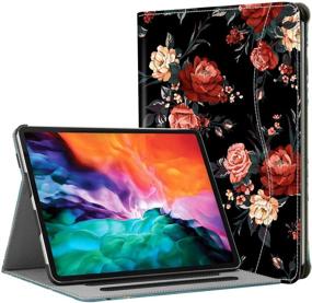 img 4 attached to 🌸 Hepix iPad Pro 12.9 Case 2021 2020 2018 Rose Flower - Pencil Holder, Black Floral Stand - Protective Cover for A2378 A2229