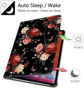 img 2 attached to 🌸 Hepix iPad Pro 12.9 Case 2021 2020 2018 Rose Flower - Pencil Holder, Black Floral Stand - Protective Cover for A2378 A2229