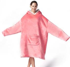 img 3 attached to 🧥 Hansleep Sherpa Wearable Blanket Oversized Sweatshirt with Hoodie, Cozy Flannel Fleece Throw Blanket Sweatshirt with Sleeves and Pocket, Universal Fit (Pink, Medium)