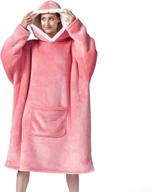 🧥 hansleep sherpa wearable blanket oversized sweatshirt with hoodie, cozy flannel fleece throw blanket sweatshirt with sleeves and pocket, universal fit (pink, medium) логотип