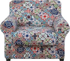 img 4 attached to HYHA Printed Couch Chair Cover - Floral Pattern Sofa Cover with Separate Cushion Cover, 2 Piece Stretch Armchair Slipcover Washable Furniture Protector (Armchair, Patchwork Moroccan) - Enhance your Online Visibility!