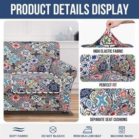 img 2 attached to HYHA Printed Couch Chair Cover - Floral Pattern Sofa Cover with Separate Cushion Cover, 2 Piece Stretch Armchair Slipcover Washable Furniture Protector (Armchair, Patchwork Moroccan) - Enhance your Online Visibility!