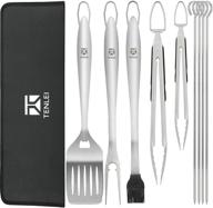 🔥 tenlei bbq grill tools set - premium grilling accessories for perfect grilling experience: extra thick stainless steel spatula, tongs, fork, meat knife, brush & skewers. ideal grilling gift for men & women! logo