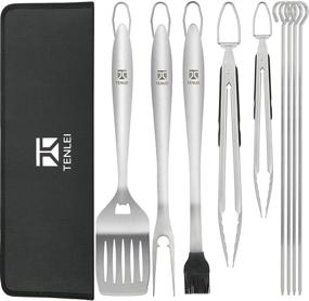 img 4 attached to 🔥 TENLEI BBQ Grill Tools Set - Premium Grilling Accessories for Perfect Grilling Experience: Extra Thick Stainless Steel Spatula, Tongs, Fork, Meat Knife, Brush & Skewers. Ideal Grilling Gift for Men & Women!