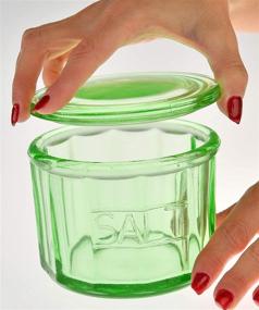 img 2 attached to 🍶 Vintage Depression Style Green Glass Salt Cellar with Lid for Retro Kitchen Decor and Wedding Gift