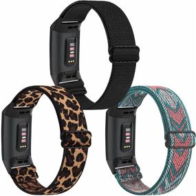 img 4 attached to [3 Пакет] Регулируемые эластичные браслеты, совместимые с Fitbit Charge 4 / Charge 3 / Charge 4 SE, мягкие и растяжимые петли, браслет для женщин и мужчин, замена ремешков (Leopard)