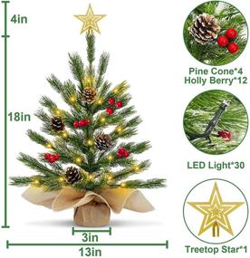img 2 attached to 🎄 TURNMEON 18 Inch Snow Flocked Prelit Tabletop Christmas Tree - Realistic Feel, 30 Warm Lights, Timer, 8 Modes - Star, Red Berries, Pine Cones - Battery Operated, Perfect for Christmas Decorations, Home Indoor