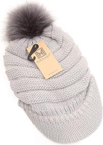 img 1 attached to MIRMARU Women's Soft Warm Ribbed Knit Visor Brim Pom Pom Beanie Hat with Cozy Plush Lining