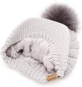 img 2 attached to MIRMARU Women's Soft Warm Ribbed Knit Visor Brim Pom Pom Beanie Hat with Cozy Plush Lining