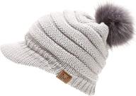 mirmaru women's soft warm ribbed knit visor brim pom pom beanie hat with cozy plush lining логотип