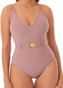 img 3 attached to Flaunt your style with Skinny Dippers Simba Lucky Charm Belted Medallion Swimsuit - Comfy Soft Cup One Piece for Women