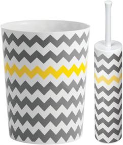 img 2 attached to 🗑️ Stylish Gray/Yellow Chevron Waste Can by iDesign - Compact and Convenient - 8"x8"x10