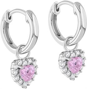 img 3 attached to 💖 Delicate Heart-Shaped Hoop Earrings for Little Girls - 925 Sterling Silver with Clear & Pink Cubic Zirconia - 11mm - CZ Detailed Jewelry