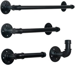 img 4 attached to HouseAid 4-Piece Industrial Pipe Towel Holder Set: Rustic Steel Rack Kit for Bathroom, Wall Mounted Matte Black