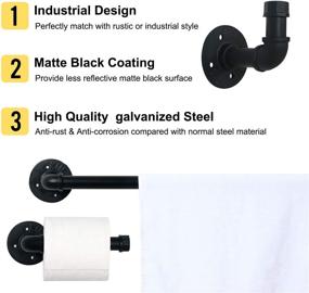 img 1 attached to HouseAid 4-Piece Industrial Pipe Towel Holder Set: Rustic Steel Rack Kit for Bathroom, Wall Mounted Matte Black