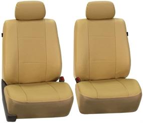 img 1 attached to 🛋️ FH Group PU007BEIGE115 Deluxe Leatherette Seat Cover Set – Universal Fit, Airbag Compatible with Rear Split for Cars, Trucks, SUVs, Vans – Beige