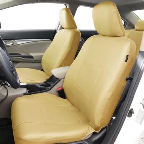 img 3 attached to 🛋️ FH Group PU007BEIGE115 Deluxe Leatherette Seat Cover Set – Universal Fit, Airbag Compatible with Rear Split for Cars, Trucks, SUVs, Vans – Beige