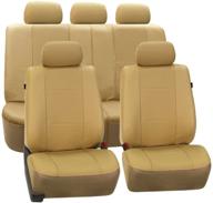 🛋️ fh group pu007beige115 deluxe leatherette seat cover set – universal fit, airbag compatible with rear split for cars, trucks, suvs, vans – beige logo