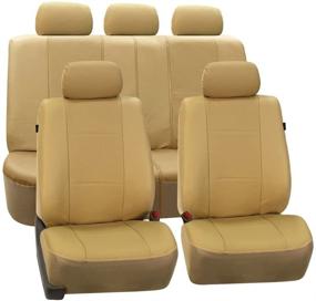 img 4 attached to 🛋️ FH Group PU007BEIGE115 Deluxe Leatherette Seat Cover Set – Universal Fit, Airbag Compatible with Rear Split for Cars, Trucks, SUVs, Vans – Beige