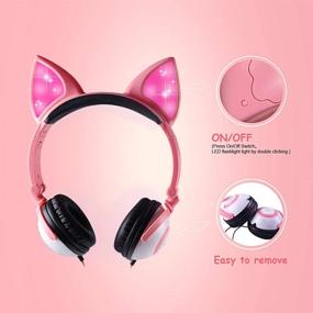 img 2 attached to Esonstyle LED Glowing Cat Ears Kids Headphones - Safe 85dB Volume 🎧 Limit, Food Grade Silicone, 3.5mm Aux Jack, Cat-Inspired Pink Headphones for Girls (Peach)