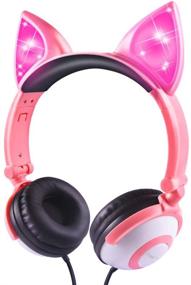 img 4 attached to Esonstyle LED Glowing Cat Ears Kids Headphones - Safe 85dB Volume 🎧 Limit, Food Grade Silicone, 3.5mm Aux Jack, Cat-Inspired Pink Headphones for Girls (Peach)