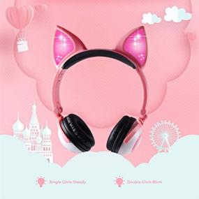 img 1 attached to Esonstyle LED Glowing Cat Ears Kids Headphones - Safe 85dB Volume 🎧 Limit, Food Grade Silicone, 3.5mm Aux Jack, Cat-Inspired Pink Headphones for Girls (Peach)