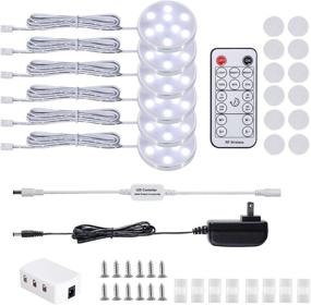 img 4 attached to Enhance Your Space with LED Dimmable Under Cabinet Lighting Kit - 6 Pack Wired Linkable Puck Lights with Remote Control for Kitchen, Bookcase, Showcase, Shelf (Day White)