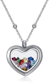 img 4 attached to 💎 Premium Quality CF100 Birthstone Locket Necklaces with 12 AAAAA+ Cubic Zirconia Birthstones, Crafted from 316L Stainless Steel, Complete with Floating Charms, Chains, and Gift Box