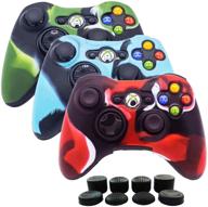 🎮 brhe 3 pack camouflage protective silicone skin cover set for xbox 360 controller - wireless/wired gamepad joystick accessories with 8 fps thumb grips caps (red blue green) logo