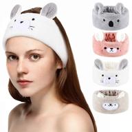 🐾 4 piece animal coral fleece headband: plush hairband with cute animal ears for makeup, face washing, spa & yoga logo