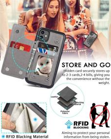 img 2 attached to 📱 CASEOWL iPhone 11 Case with Card Holder, RFID Blocking, Kickstand, Wrist Strap, Magnetic Car Mount Compatible, Embossed Mandala Leather Flip Cover Wallet Case for iPhone 11 (2019) - Gray