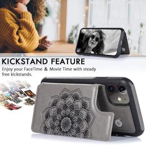 img 1 attached to 📱 CASEOWL iPhone 11 Case with Card Holder, RFID Blocking, Kickstand, Wrist Strap, Magnetic Car Mount Compatible, Embossed Mandala Leather Flip Cover Wallet Case for iPhone 11 (2019) - Gray