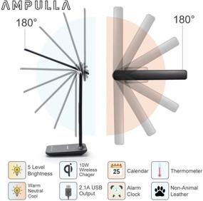 img 3 attached to 🔌 Ampulla LED Desk Lamp with USB Charging Port and Wireless Charger - Table Lamp with Built-in Clock, Alarm, Date, Temperature, and Touch Control - Ideal for Home Office Use