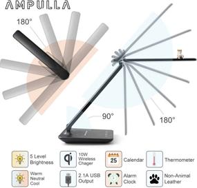 img 2 attached to 🔌 Ampulla LED Desk Lamp with USB Charging Port and Wireless Charger - Table Lamp with Built-in Clock, Alarm, Date, Temperature, and Touch Control - Ideal for Home Office Use