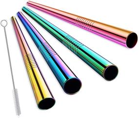 img 4 attached to 🥤 ALINK 6-Pack Stainless Steel Metal Boba Straws with Cleaning Brush, Carrying Case - Reusable and Extra Wide Colored Smoothie Straws